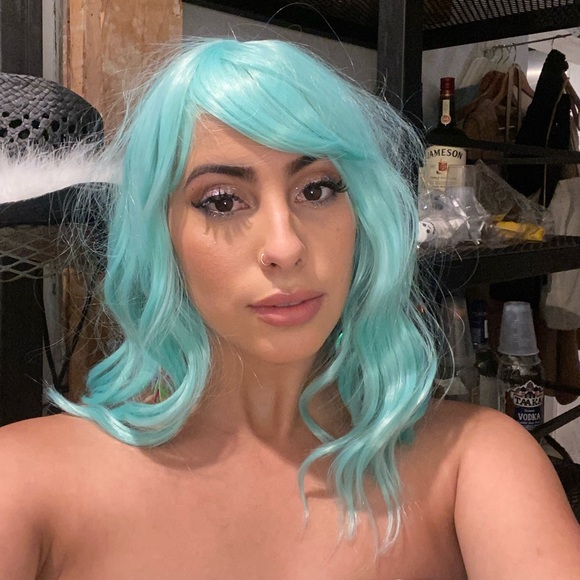 Space Cowgirl Halloween Costume Rave Size Small Holographic with Teal Wig - Picture 3 of 3